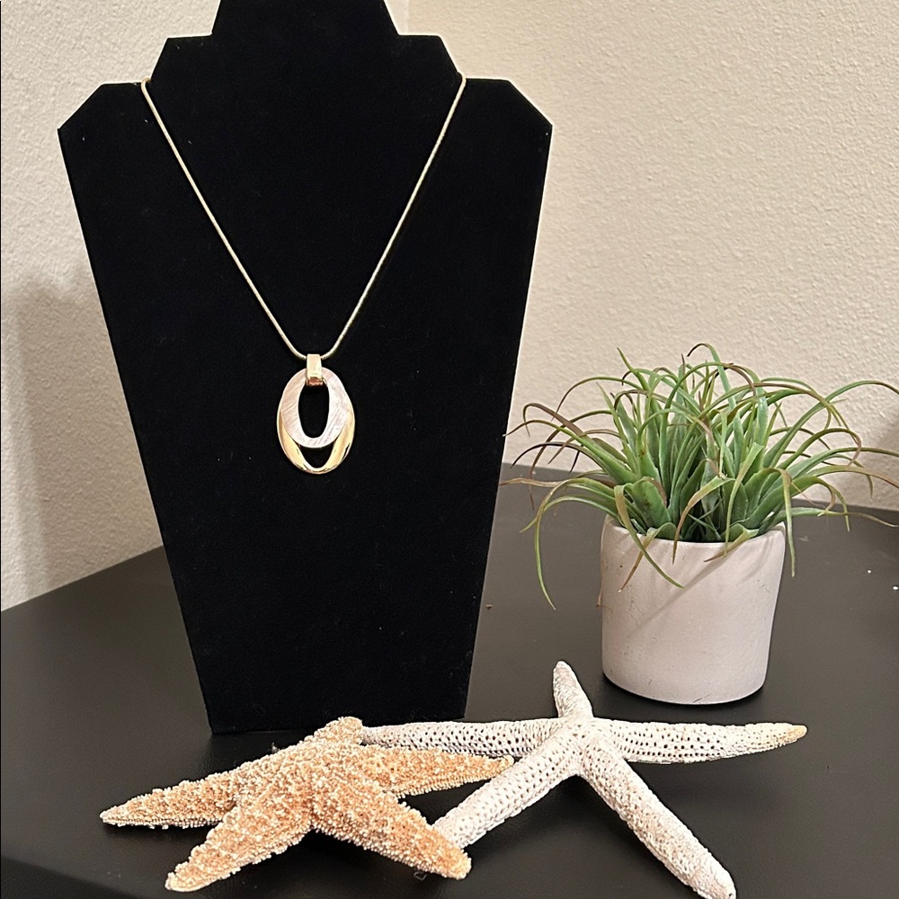 Anne Klein Gold and Shell Double Oval Pendant Necklace
